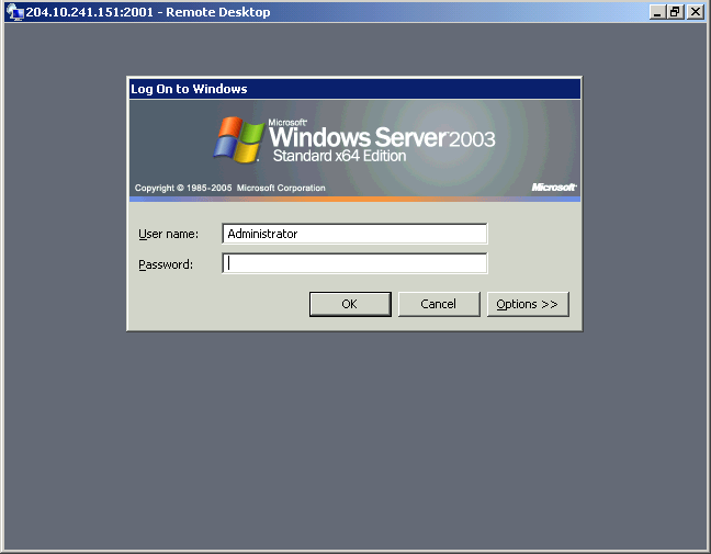 Windows Server 2003 RDP Login Screen